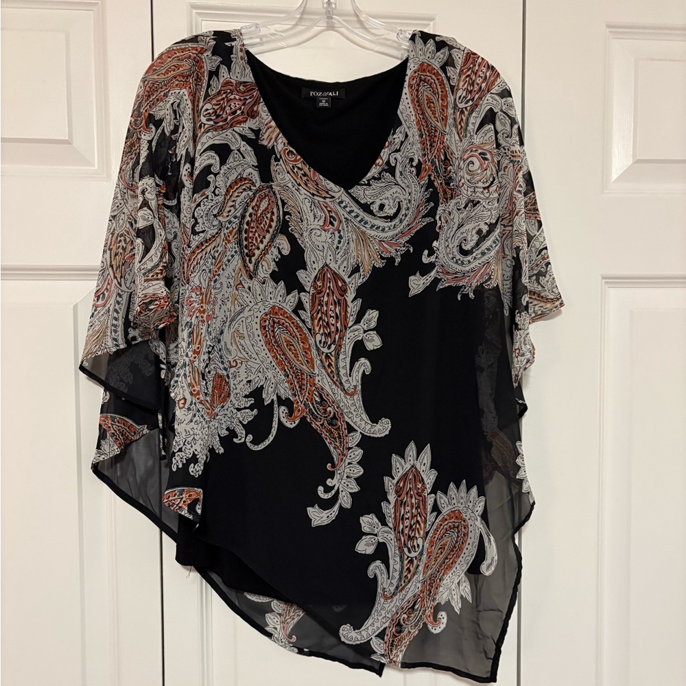 Roz & Ali Black and Orange Paisley Blouse